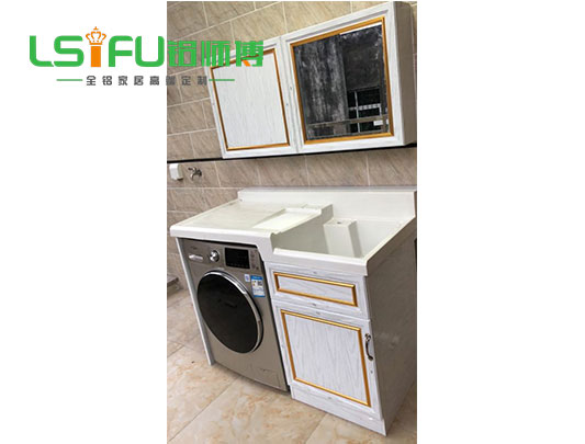 鋁師傅帶鏡子全鋁洗衣機浴室柜裝修效果圖